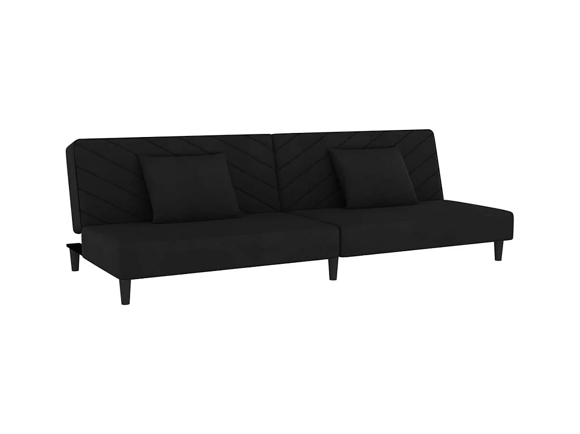 Canapé convertible à 2 places avec deux oreillers Noir Velours REO85879