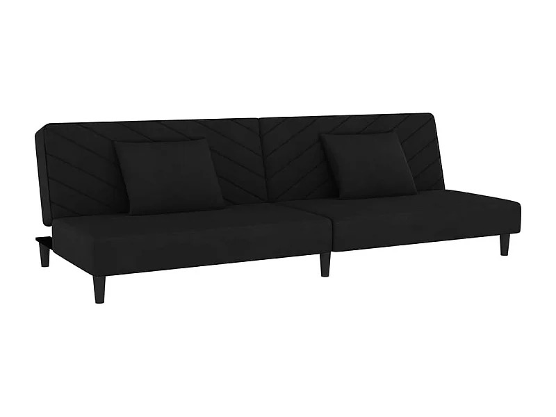 Canapé convertible à 2 places avec deux oreillers Noir Velours REO85879