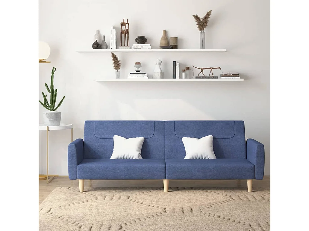 Sofá-cama de 2 lugares tecido azul PT471163