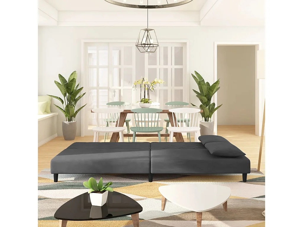 Sofá cama de 2 plazas con dos almohadas terciopelo gris oscuro PWFG14945