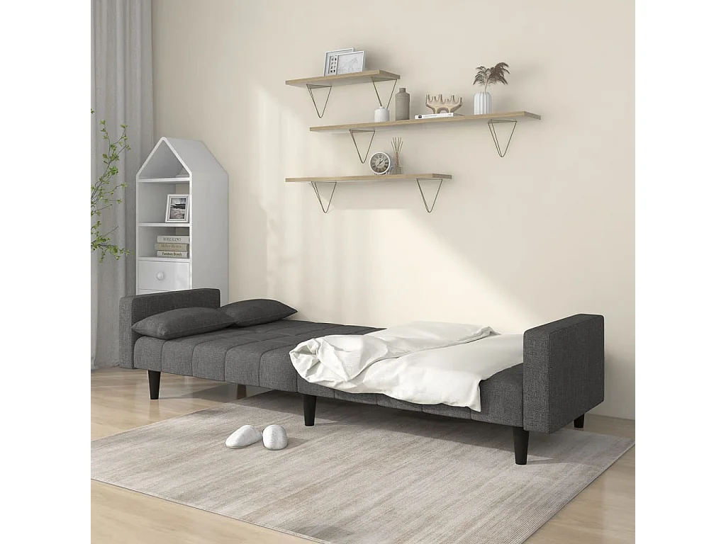 Sofá cama de 2 plazas con dos almohadas tela gris oscuro PWFG68033
