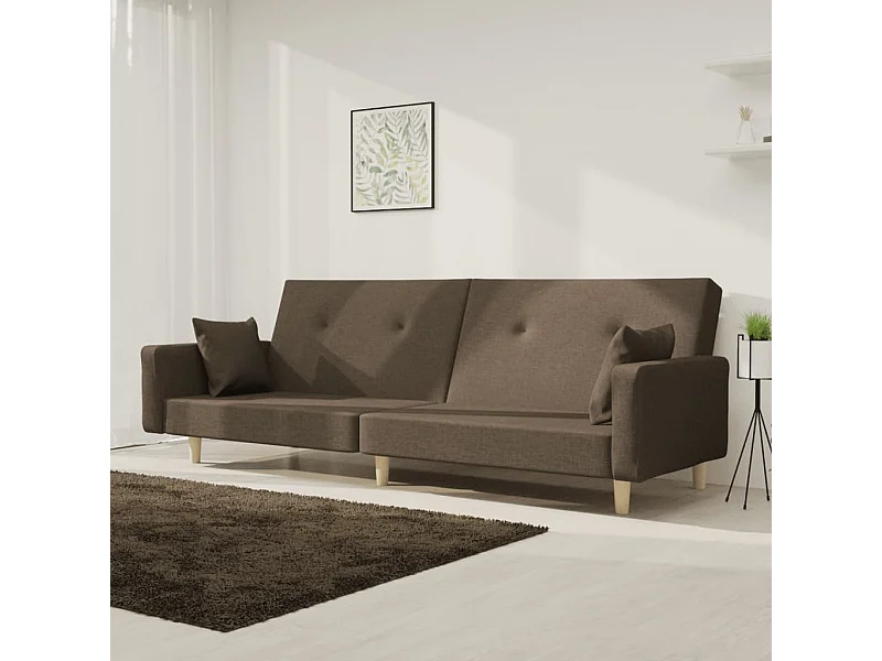 Sofá cama de 2 plazas con dos almohadas tela gris taupe PWFG12418