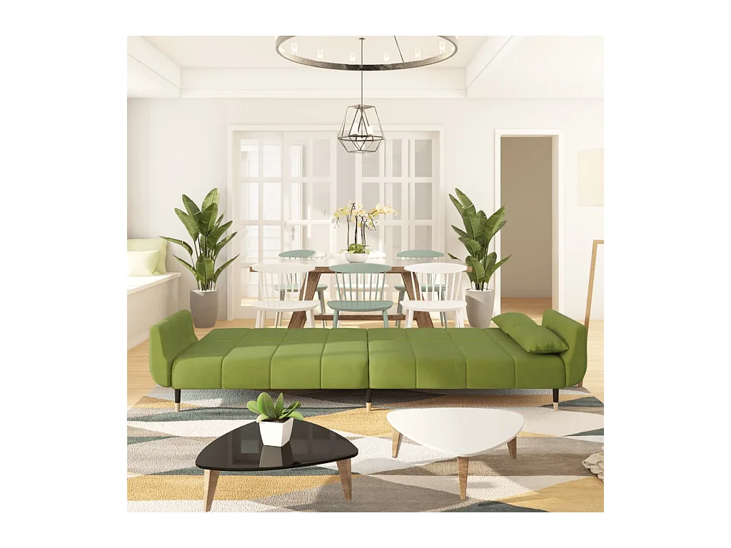 Canapé convertible à 2 places avec deux oreillers Vert clair Velours REO76105