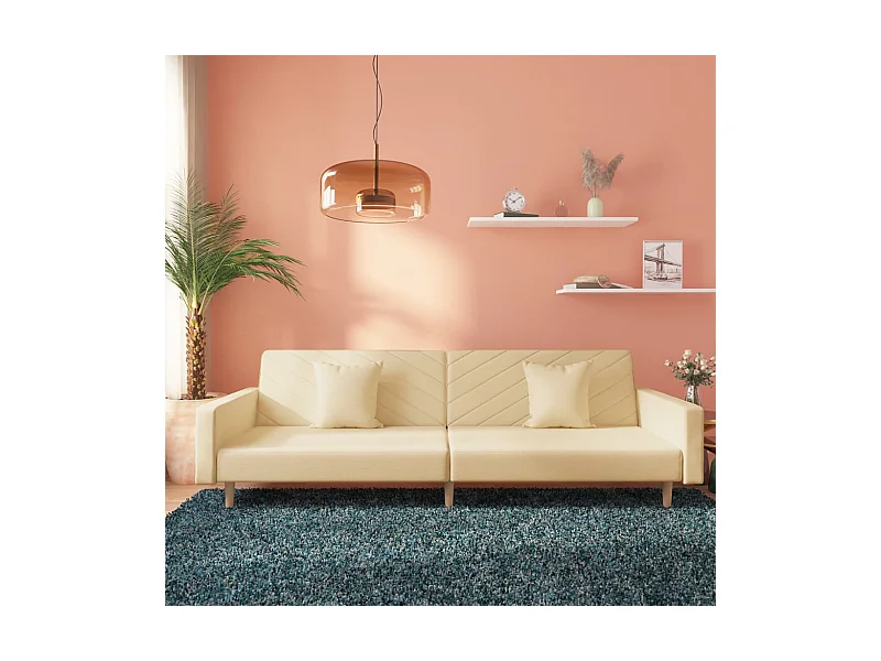 Canapé convertible à 2 places avec deux oreillers crème tissu REO85963