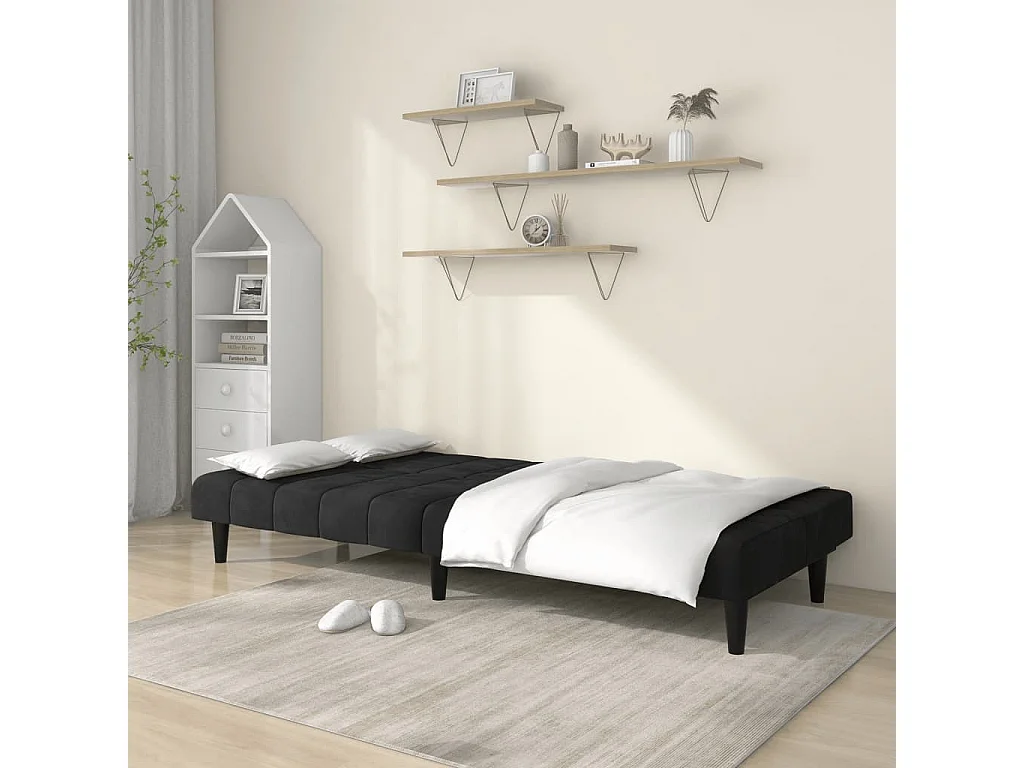 Sofá-cama de 2 lugares veludo preto PT456380