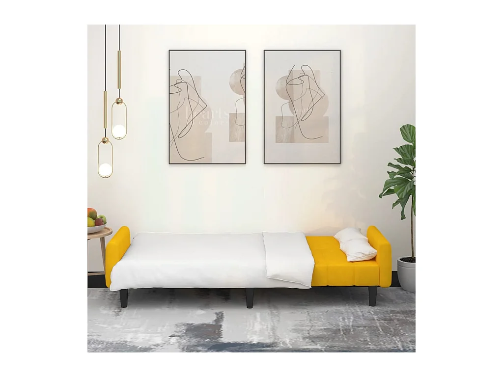 Canapé convertible 2 places jaune velours REO38902