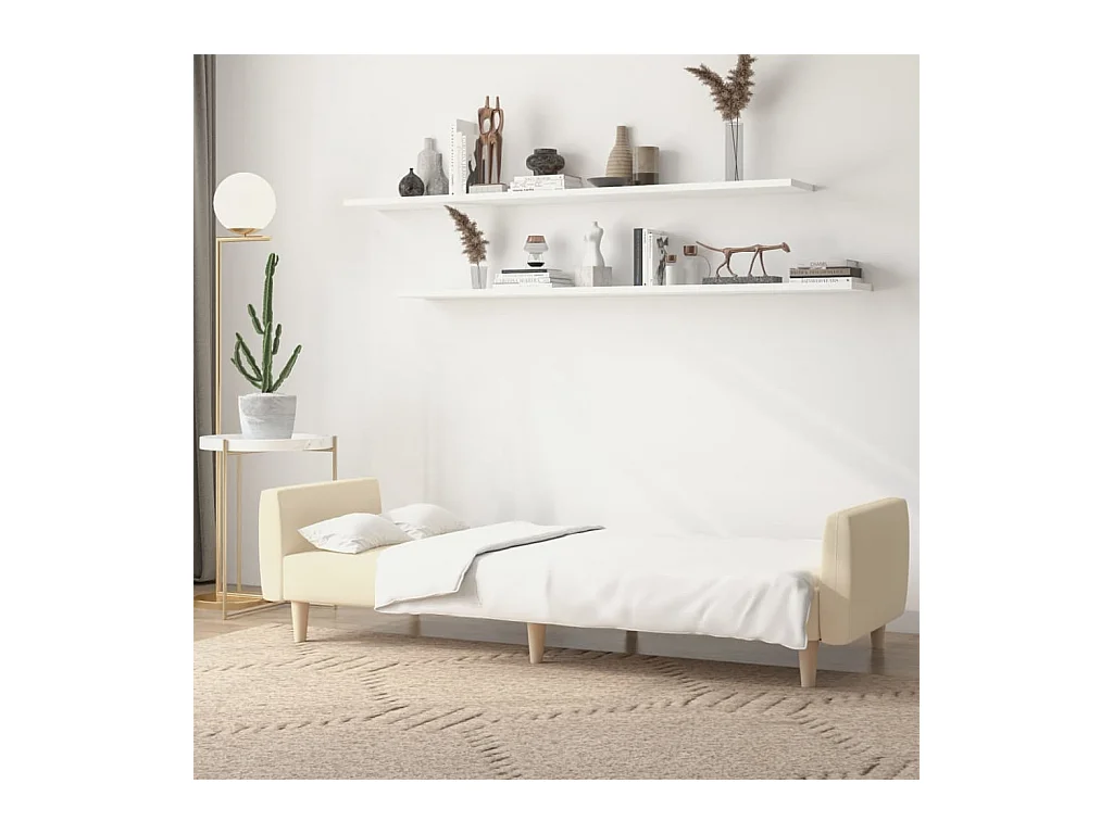 Sofá-cama de 2 lugares tecido cor creme PT533560
