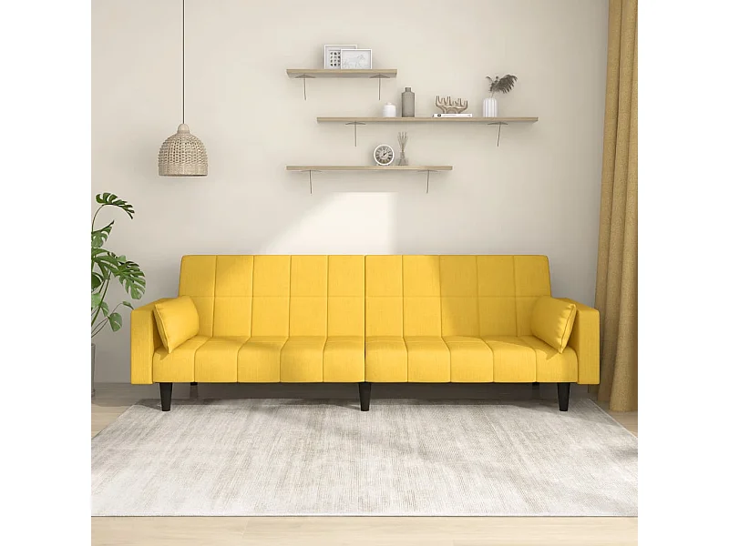 Canapé convertible à 2 places avec deux oreillers jaune tissu REO42775