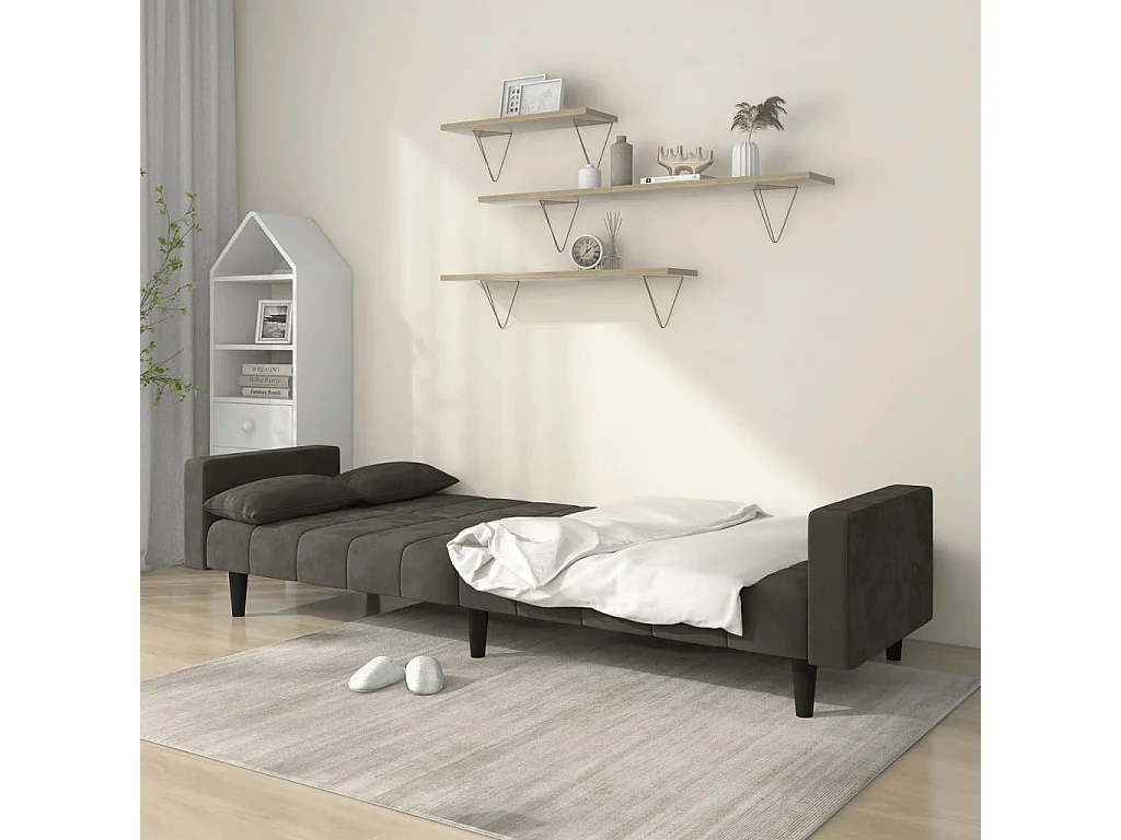Sofá-cama 2 lugares com duas almofadas veludo cinzento-escuro PT160393