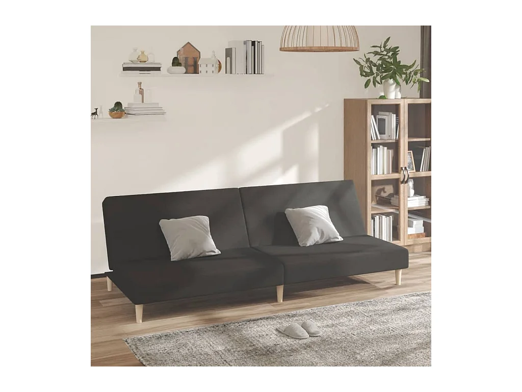 Canapé convertible à 2 places noir tissu REO30157