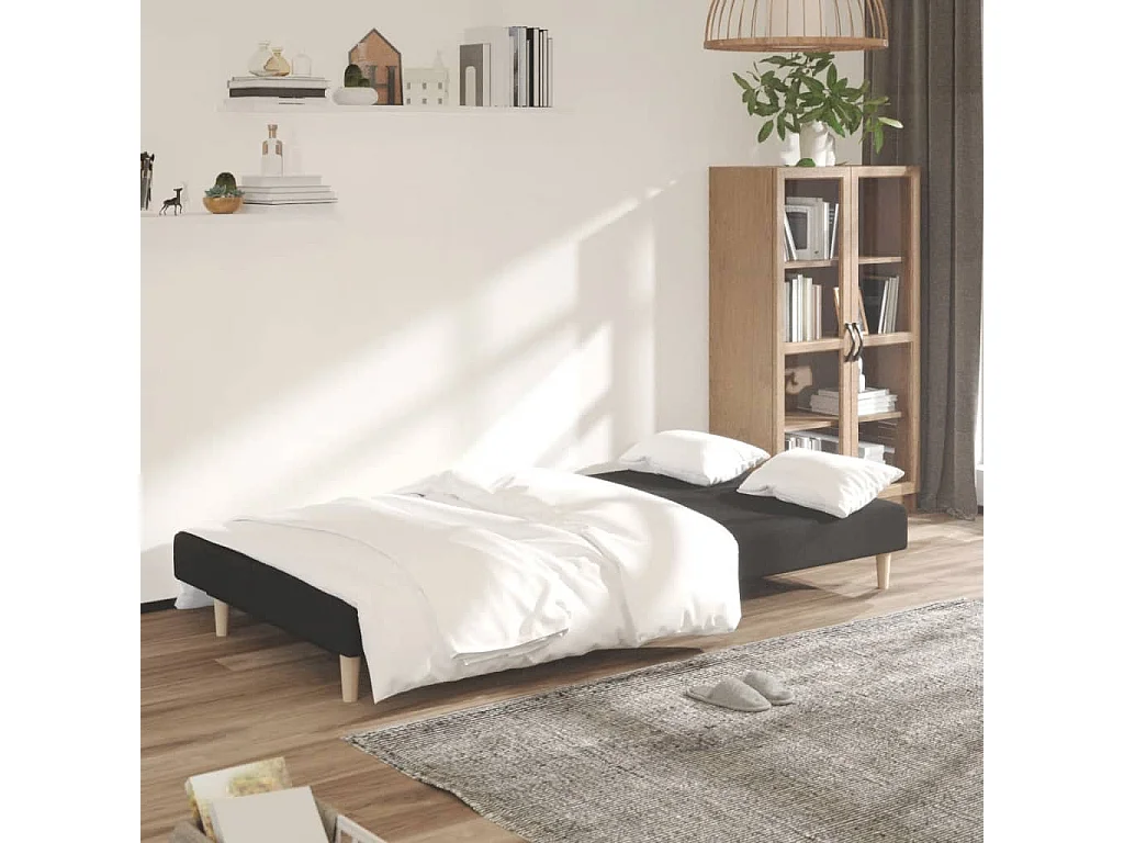 Canapé convertible à 2 places noir tissu REO30157