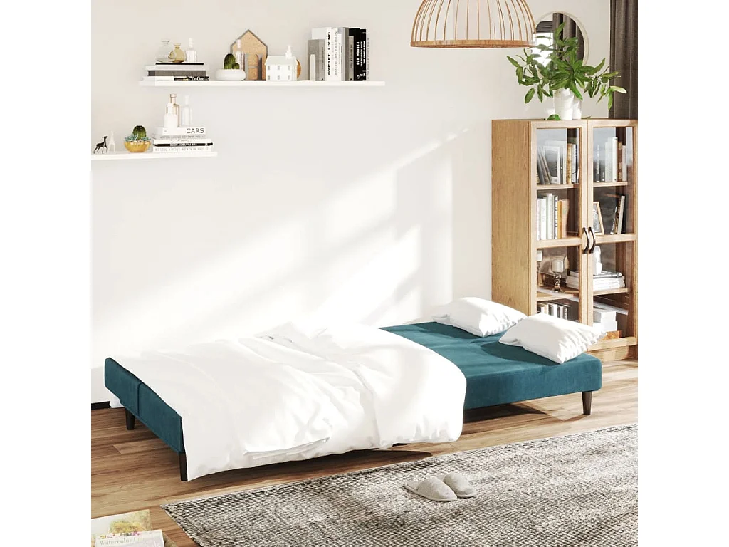 Canapé convertible à 2 places Bleu Velours REO98049