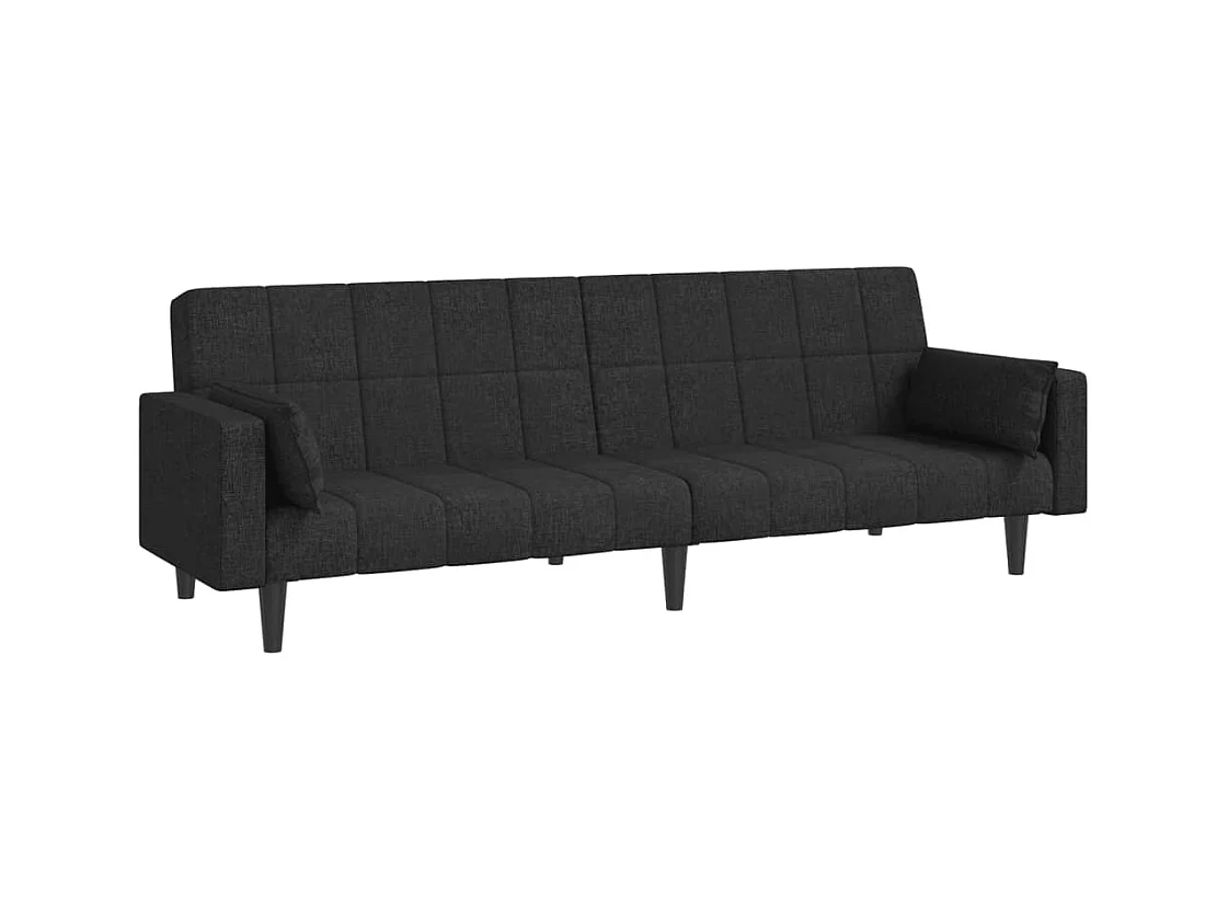 Canapé convertible à 2 places avec deux oreillers noir tissu REO53338