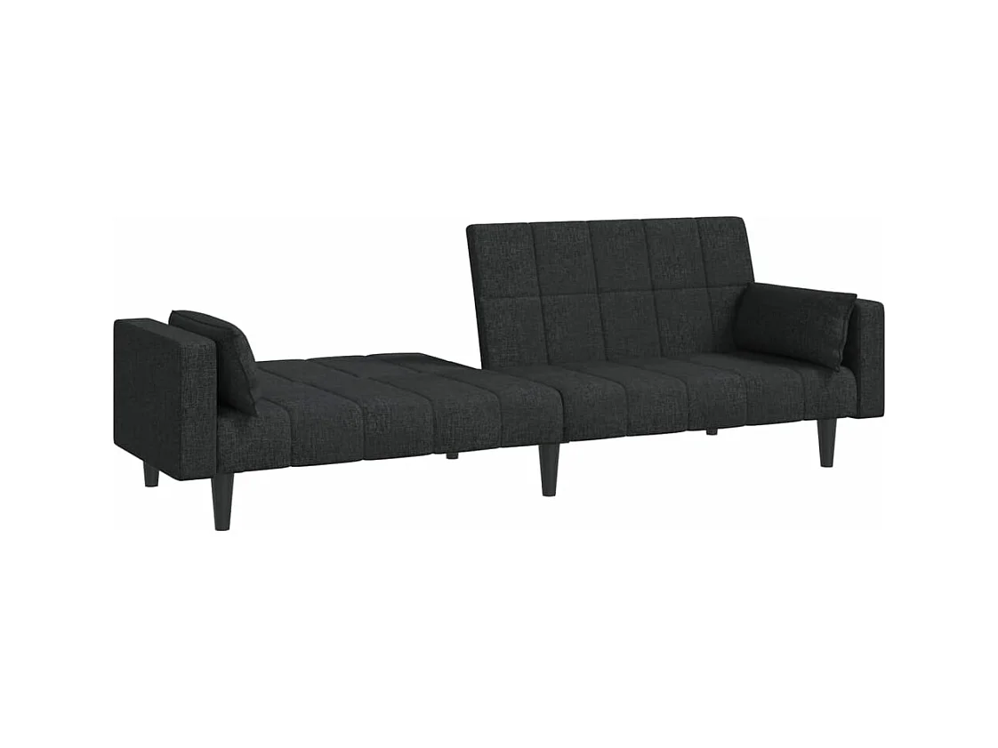 Canapé convertible à 2 places avec deux oreillers noir tissu REO53338