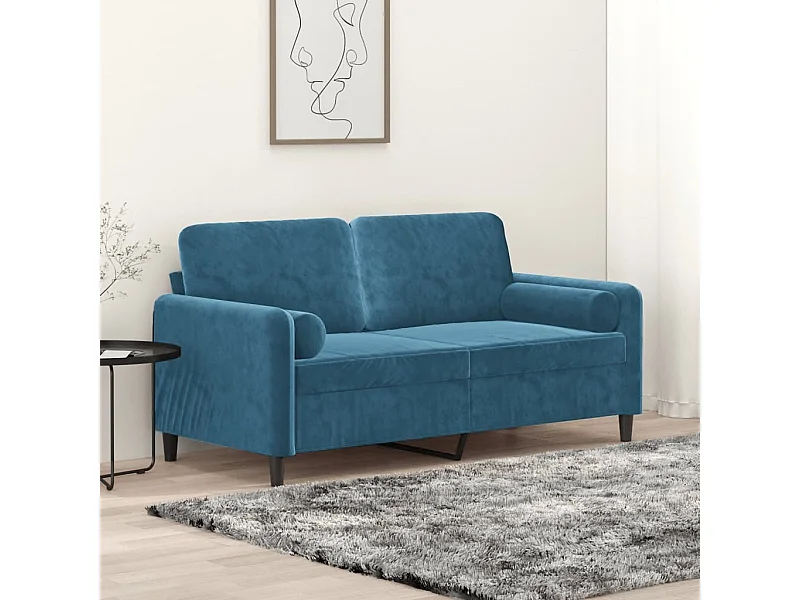 Canapé 2 places avec oreillers décoratifs bleu 140 cm velours REO45230