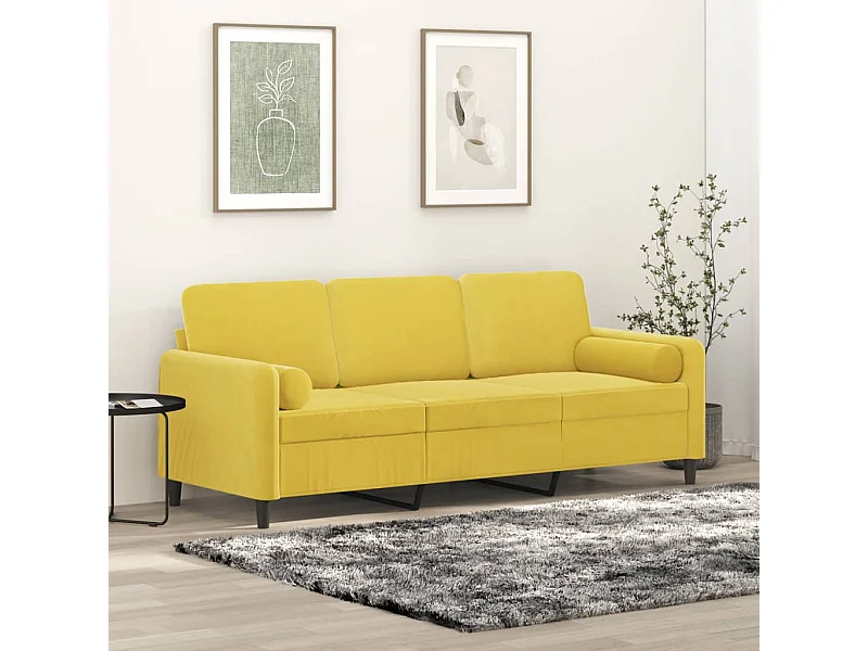 Sofá 3 lugares c/ almofadas decorativas 180 cm veludo amarelo PT761608