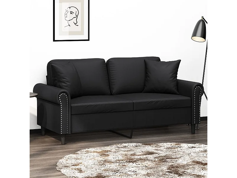 Canapé 2 places avec oreillers décoratifs noir 140cm similicuir REO30194