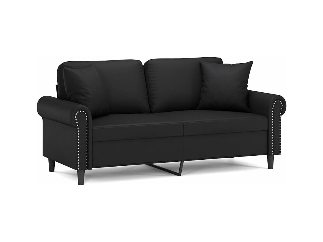 Canapé 2 places avec oreillers décoratifs noir 140cm similicuir REO30194
