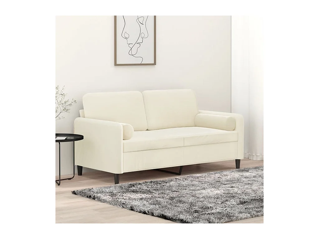 Canapé 2 places avec oreillers décoratifs crème 140 cm velours REO57842