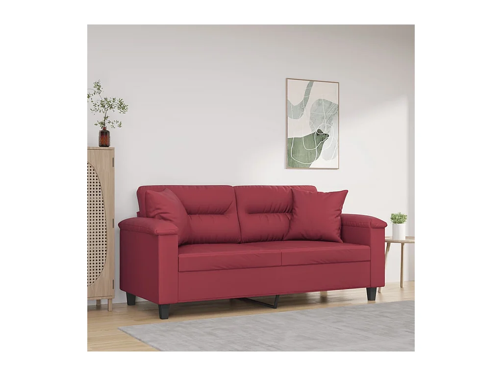 Canapé 2 places avec oreillers bordeaux 140 cm similicuir REO90618