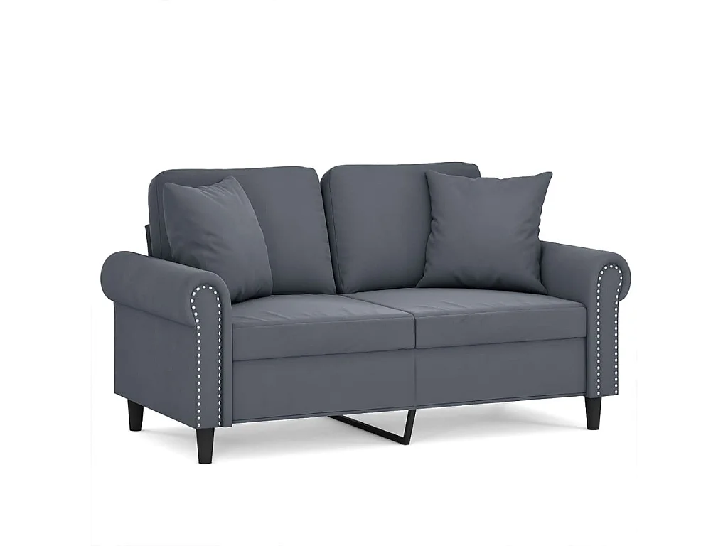 Canapé 2 places avec oreillers gris foncé 120 cm velours REO98986