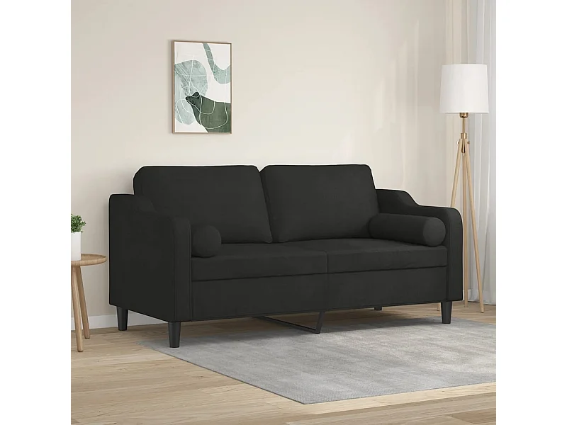 Sofá de 2 plazas con cojines tela negro 140 cm PWFG51140