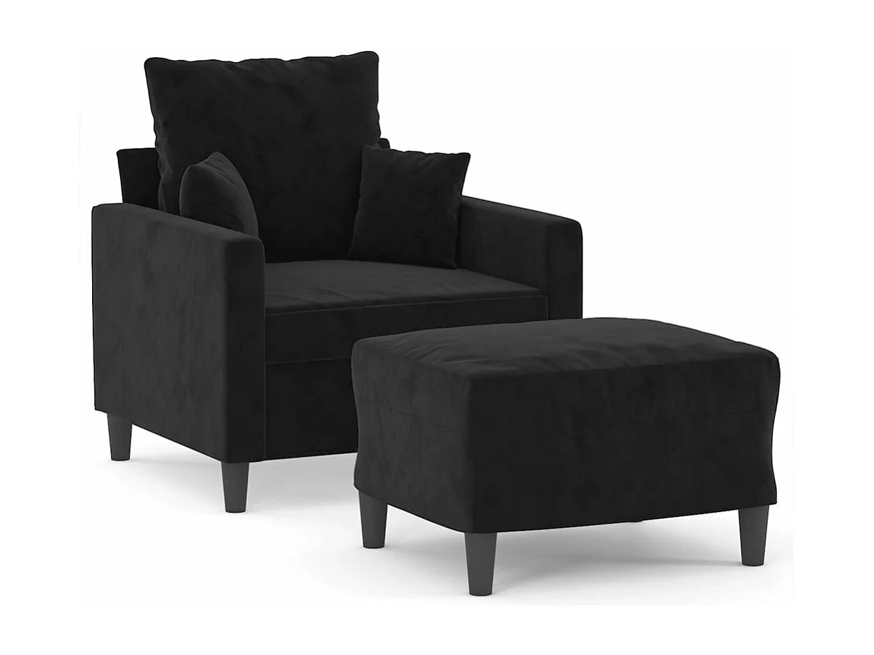 Sillón con taburete terciopelo negro 60 cm ES68656
