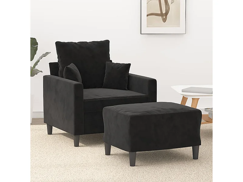 Fauteuil avec repose-pied Noir 60 cm Velours REO47711