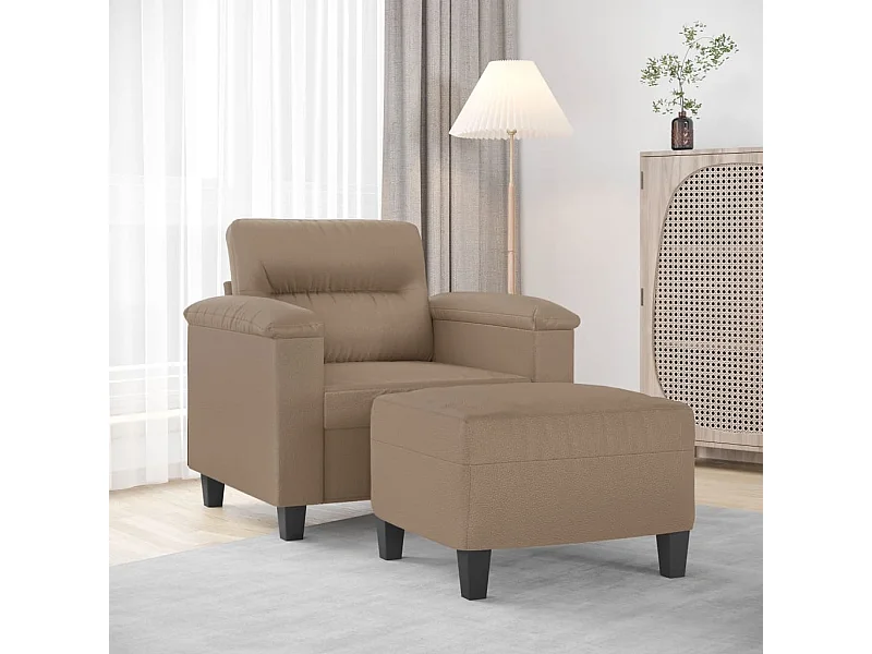 Sillón con taburete cuero sintético color capuchino 60 cm PWFG64452