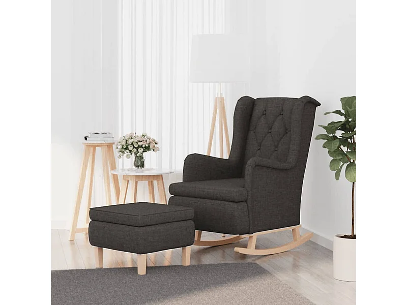 Fauteuil avec pieds à bascule et tabouret Gris foncé Tissu REO62092