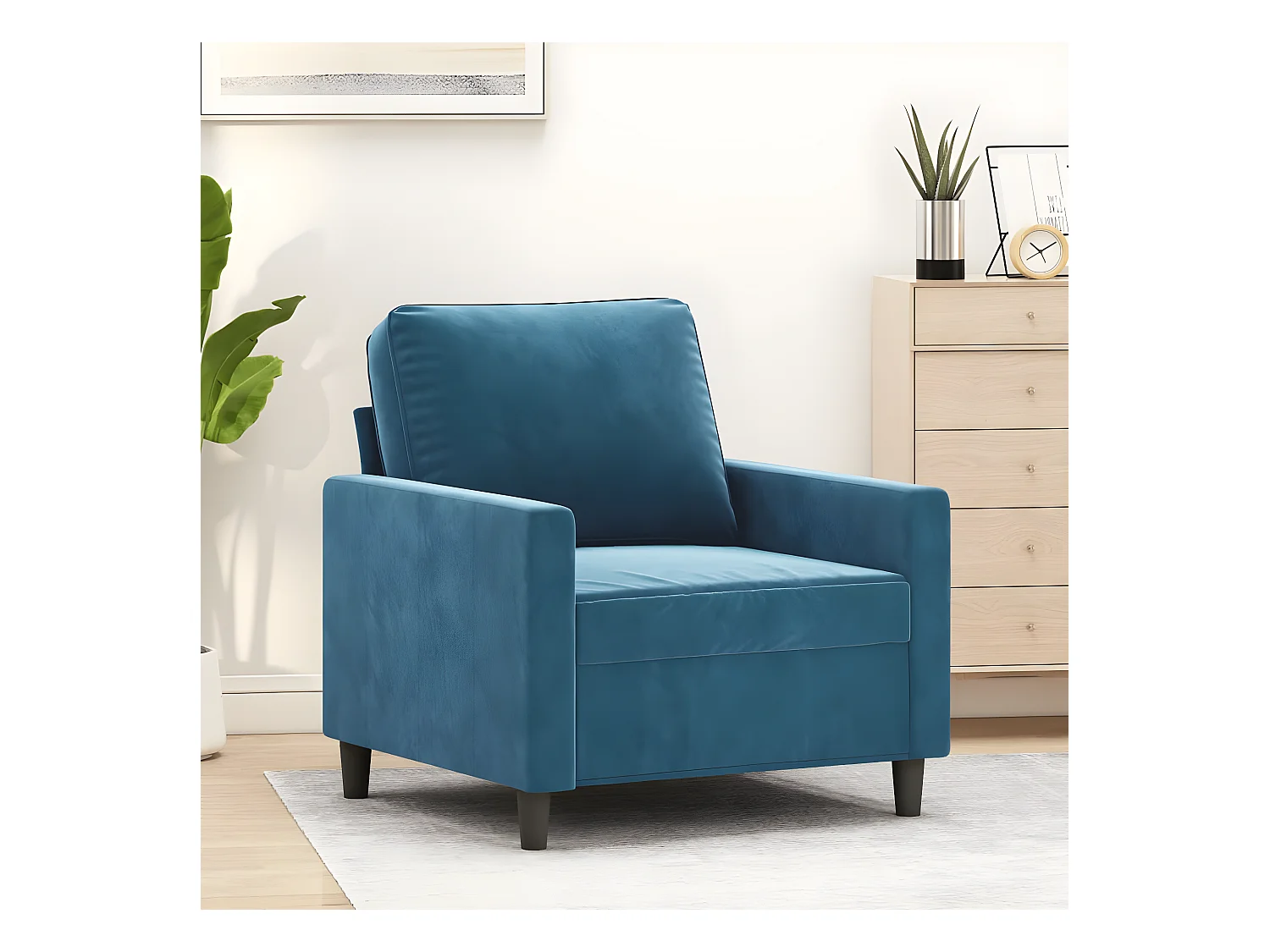Fauteuil Bleu 60 cm Velours REO84512