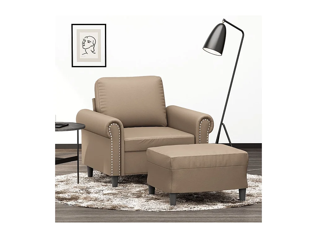 Fauteuil met voetenbank 60 cm kunstleer cappuccinokleurig NL694620