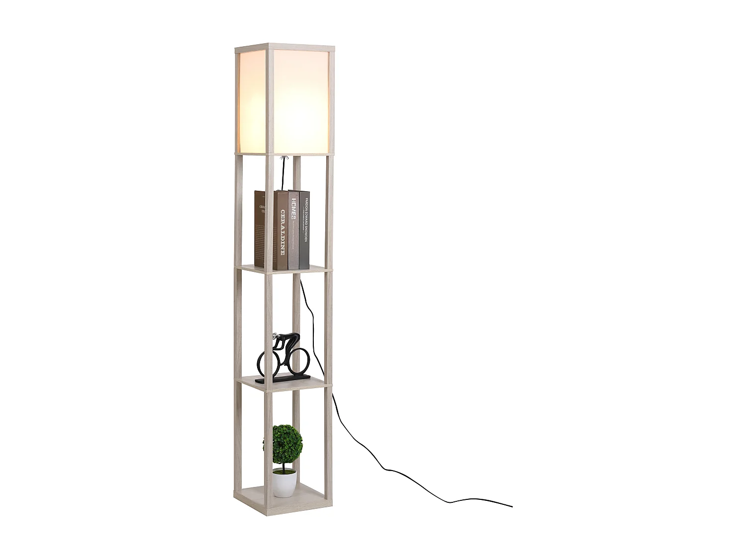 Lampadaire étagère lampe étagère 26L x 26l x 160H cm 3 étagères 4 niveaux MDF gris clair