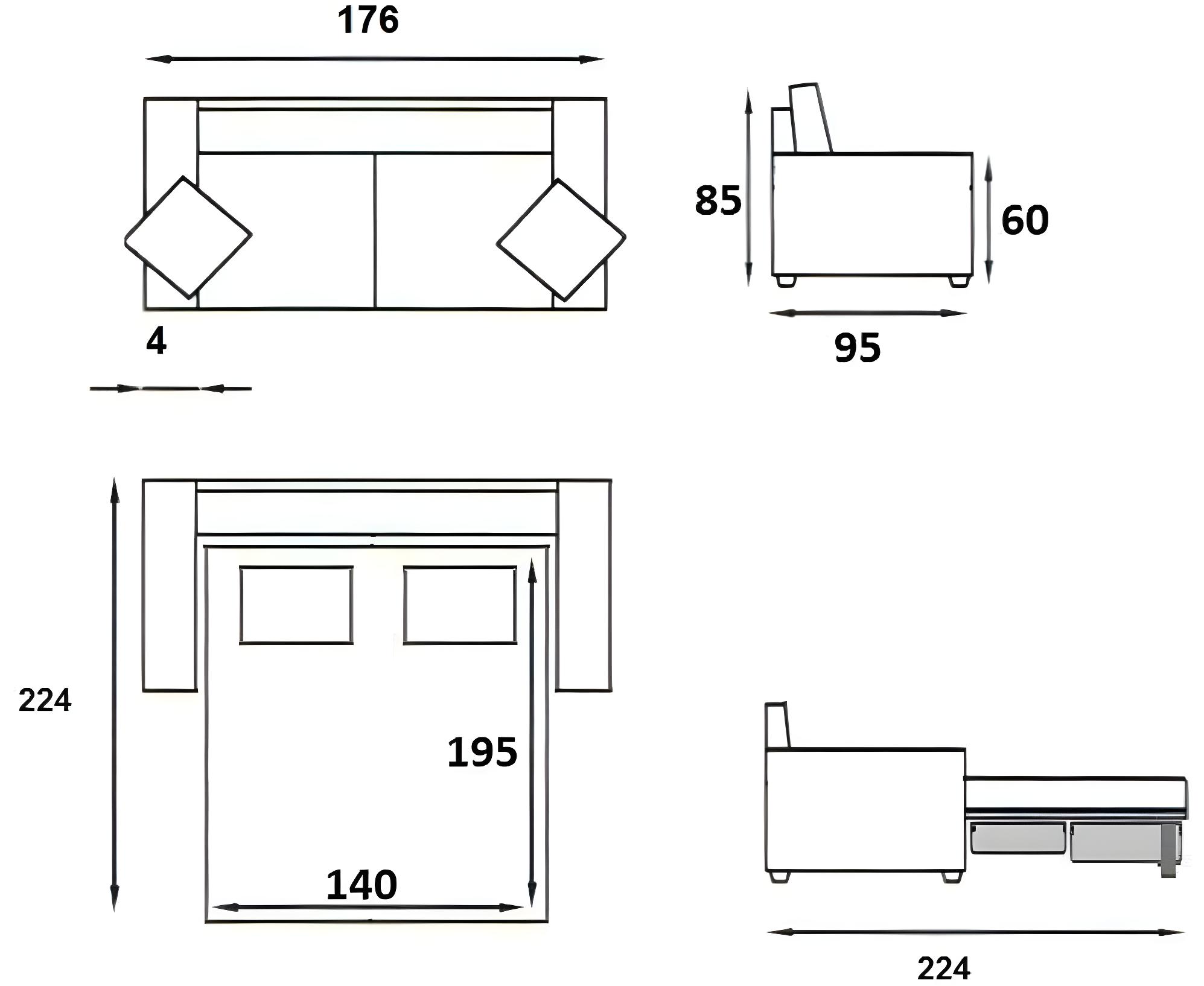 Canapé Convertible PARADISO EXPRESS 140cm Matelas 14cm Gris Anthracite