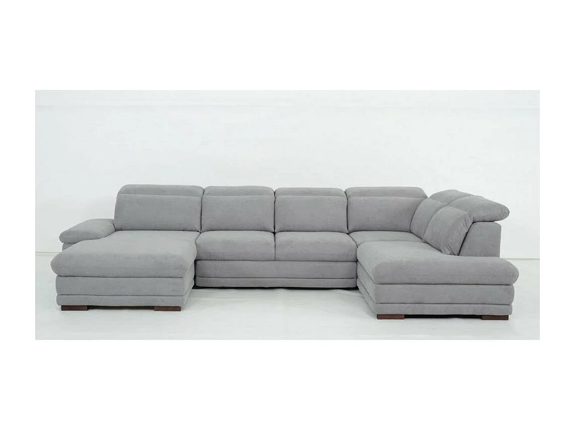 Canapé d'angle gauche convertible panoramique MARCUS tissu gris clair