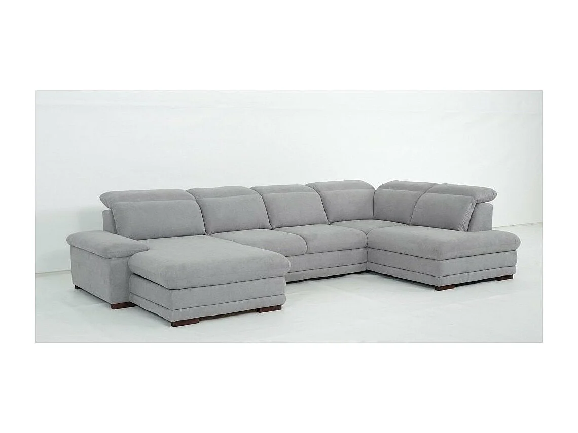 Canapé d'angle gauche convertible panoramique MARCUS tissu gris clair