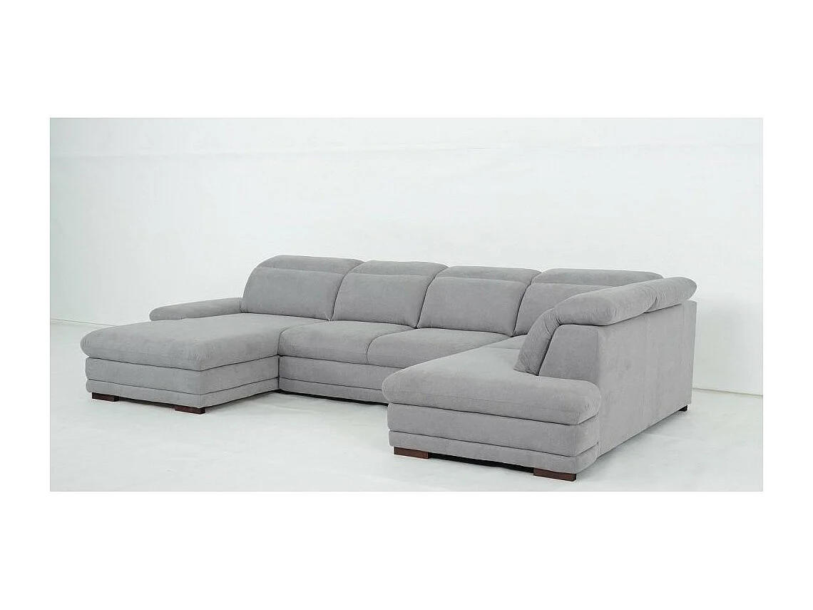 Canapé d'angle gauche convertible panoramique MARCUS tissu gris clair
