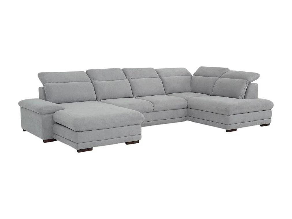 Canapé d'angle gauche convertible panoramique MARCUS tissu gris clair