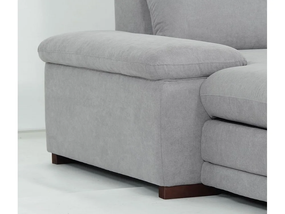 Canapé d'angle gauche convertible panoramique MARCUS tissu gris clair