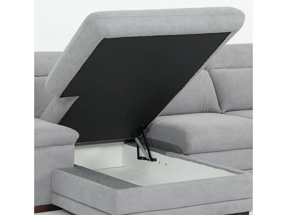 Canapé d'angle gauche convertible panoramique MARCUS tissu gris clair