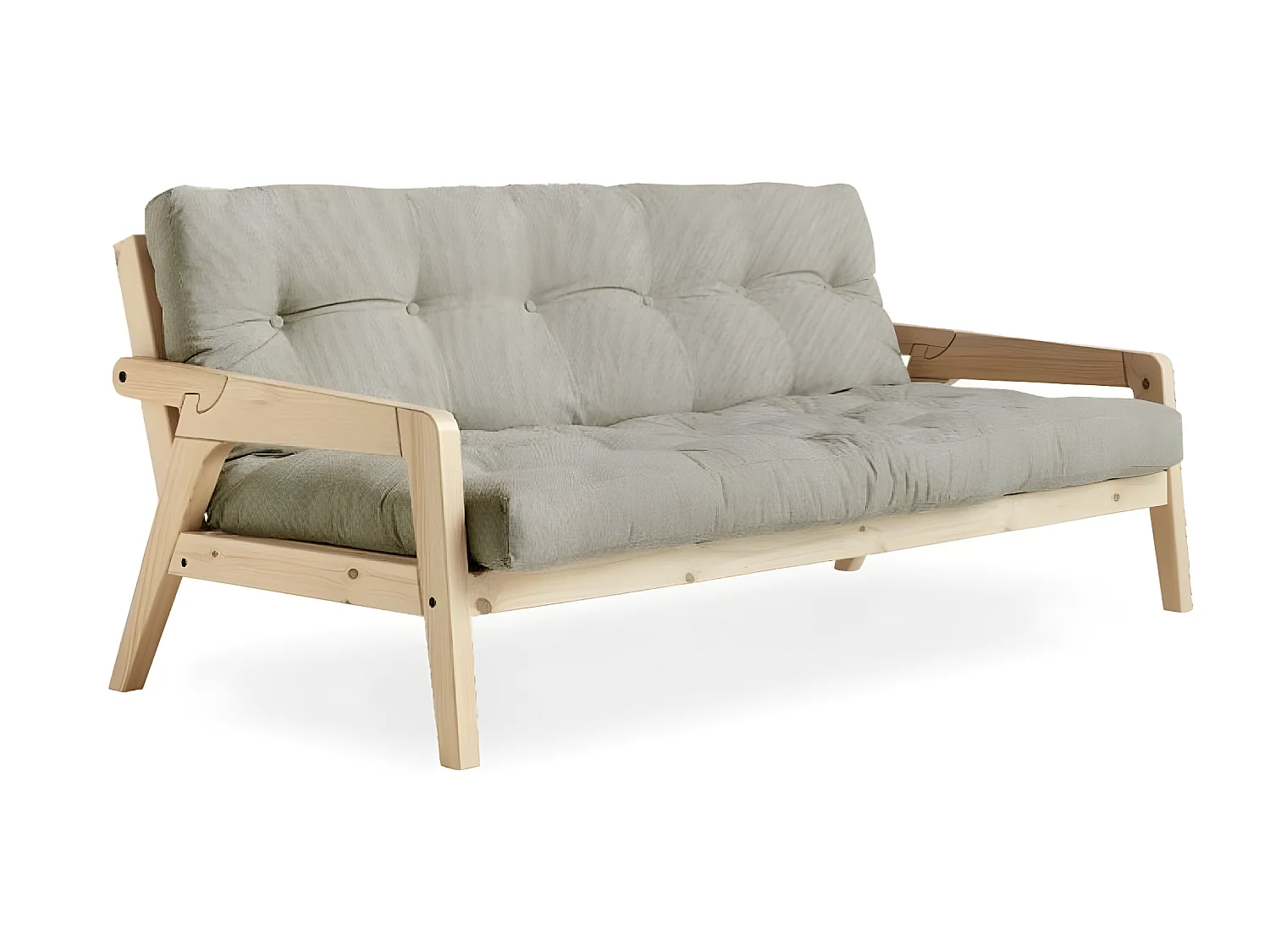 Canapé convertible futon GRAB pin naturel tissu lin couchage 130 cm.
