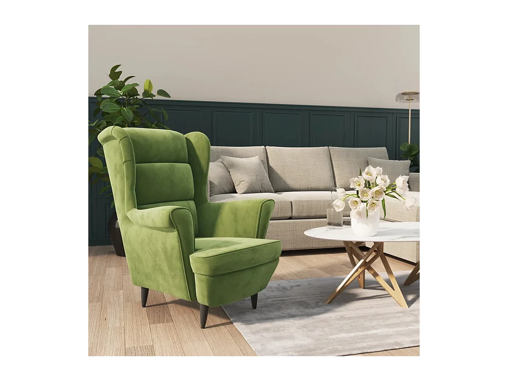 Fauteuil Salon vert clair velours BE5895