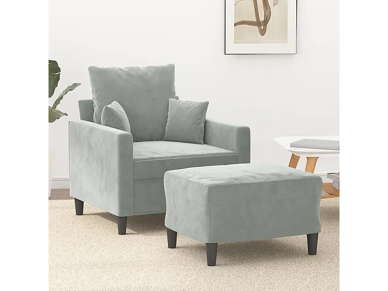 Fauteuil met voetenbank 60 cm fluweel lichtgrijs NL462990
