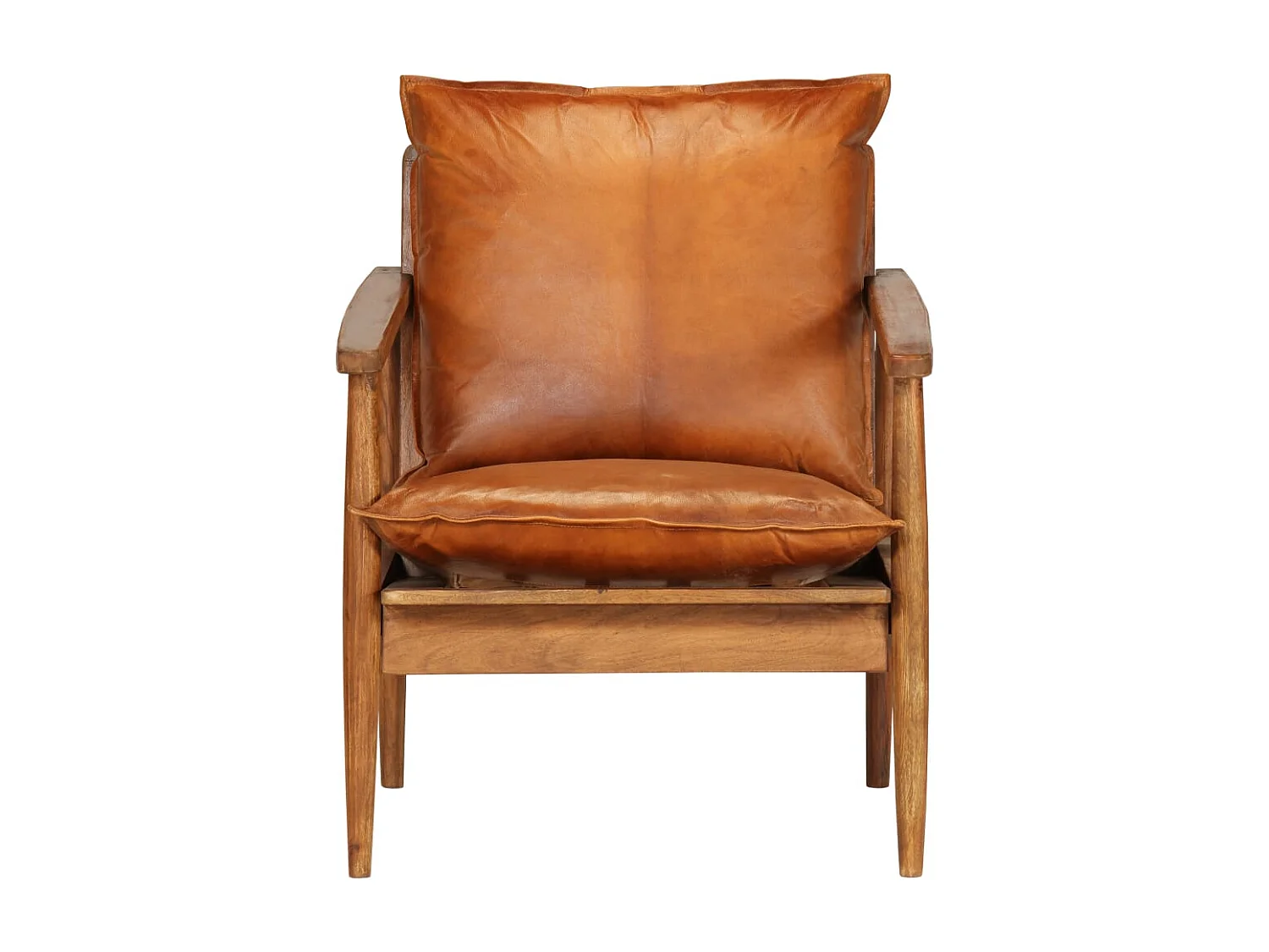 Poltrona em couro genuíno com madeira de acácia castanho PT215877