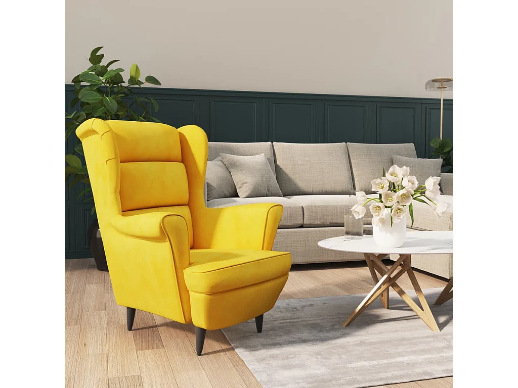 Fauteuil droit jaune moutarde velours BE26656