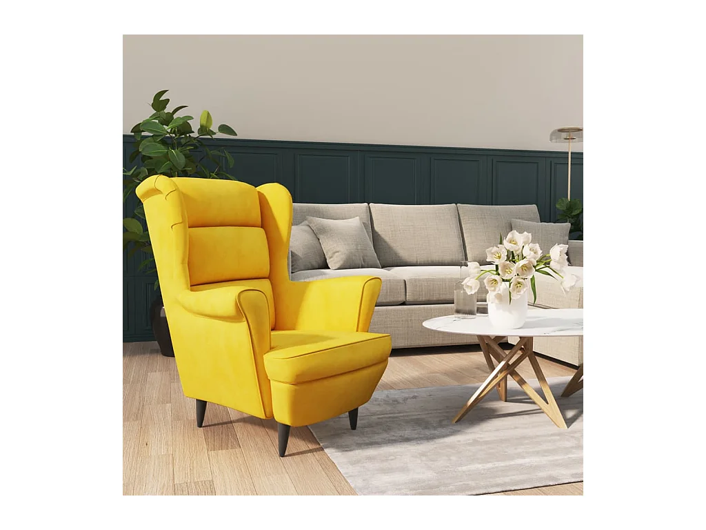 Fauteuil droit jaune moutarde velours BE26656