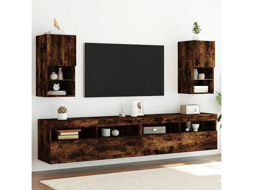 2 uds Muebles TV con luces LED roble ahumado 30,5x30x60 cm YOE52314