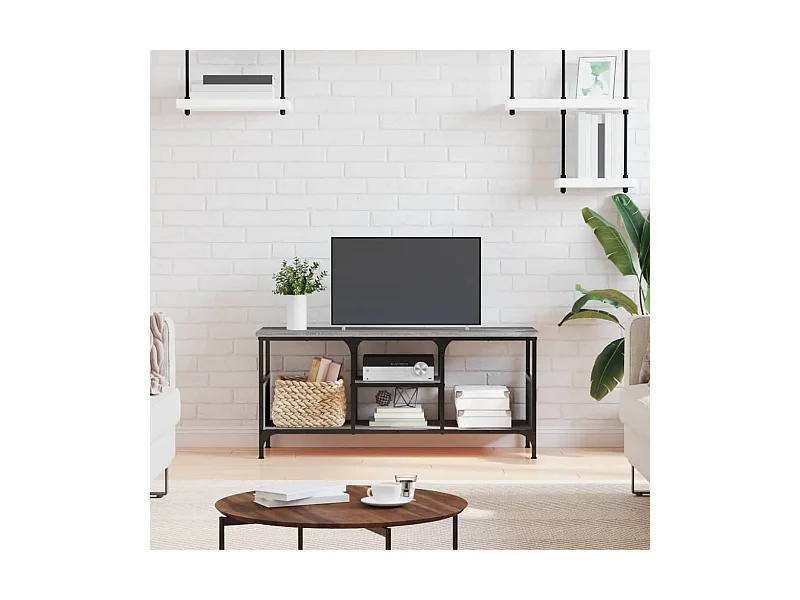 Mueble TV hierro y madera contrachapada gris Sonoma 100x35x45cm YOE37222