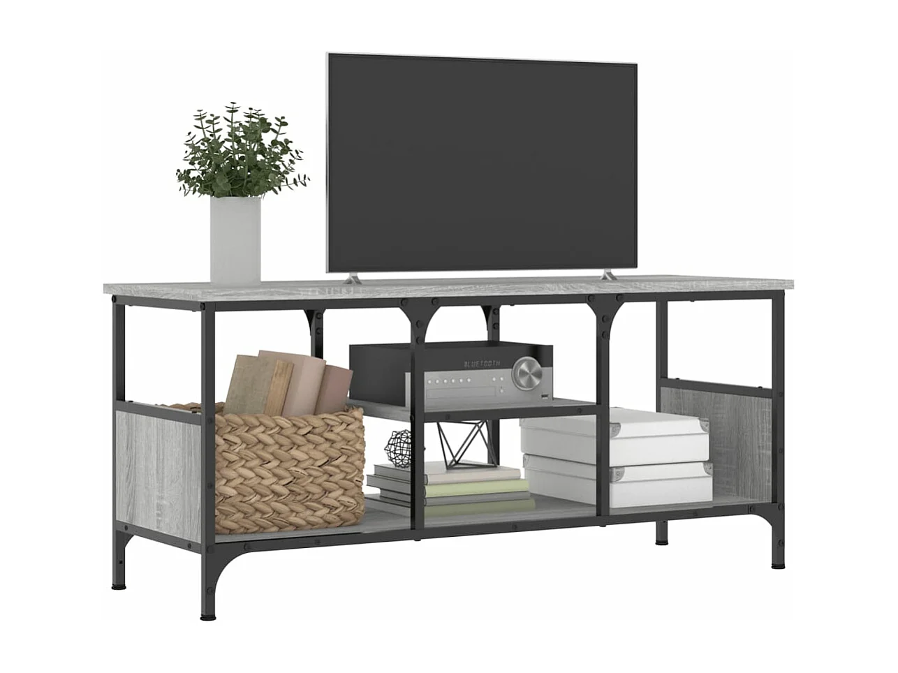 Mueble TV hierro y madera contrachapada gris Sonoma 100x35x45cm YOE37222