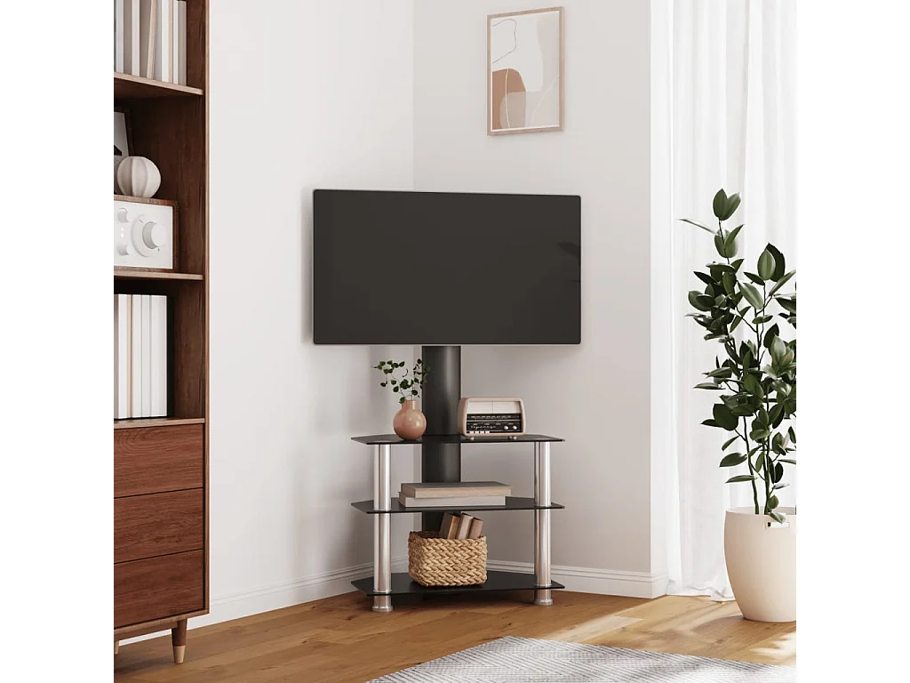 Tv-standaard hoek 3-laags voor 32-70 inch zwart en zilverkleur NL190486
